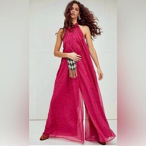 Free People Edge Of Love Jumpsuit Womens XS Floral Pink Fairy Wide Leg Ethereal